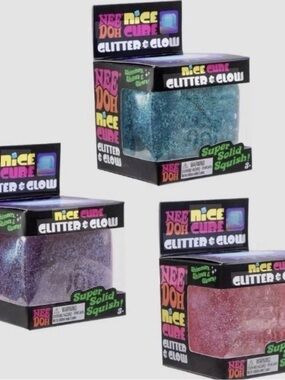 NEEDOH set of 3 Nice Cube Glitter & Glow Squishy Cube - Blue, Purple, Pink